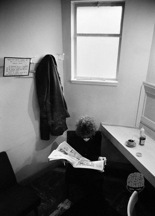 Bob Dylan while backstage in Birmingham, England 1966, by Barry Feinstein