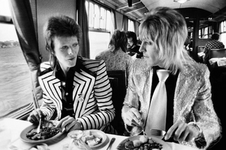 David Bowie & Mick Ronson, Train To Aberdeen, 1973 by Mick Rock